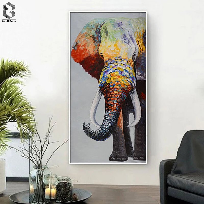 

Modern Artist Canvas Printings Oil Painting Elephant Wall Art Animal Poster Pictures for Office Living Room Home Decoration