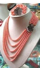 Чудесные счастливые ювелирные изделия Очаровательные благородные 5 ряд розовое коралловое ожерелье браслет Набор Мода Широкий