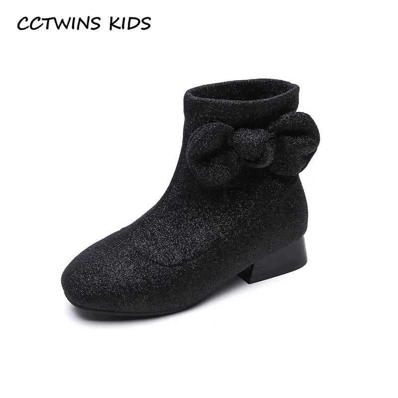 

CCTWINS KIDS 2018 Autumn Children Fashion Black Heel Baby Girl Brand Mid Calf Boot Toddler Butterfly Shoe Silver CF1488