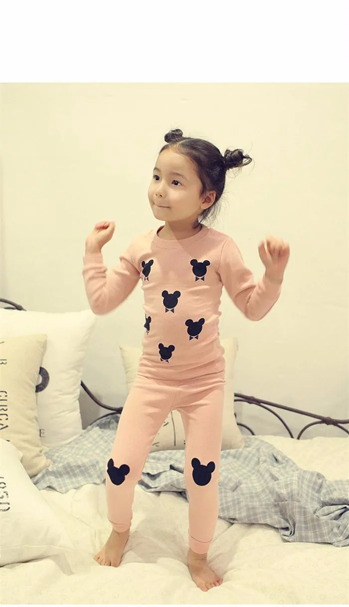 Осенне-весенняя детская пижама для маленьких девочек хлопковая футболка с длинными рукавами круглым вырезом и симпатичным рисунком и штаны 2 предмета комплект одежды для малышей 2-6T