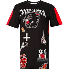 Для женщин футболка короткий рукав прохладный черная пантера пистолет Ножи крест змея Цветочный принт свободная футболка Oversize-футболка красный