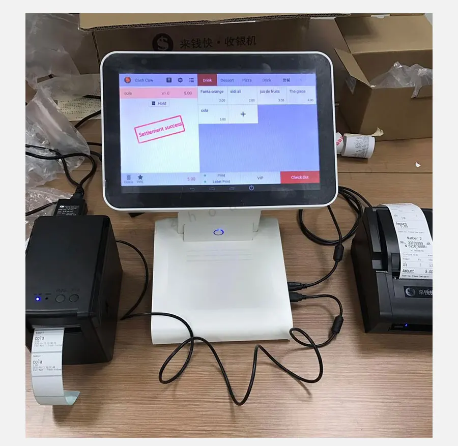 1" все в одном касании двойной экран Android POS система POS машина программного обеспечения с принтером для ресторана и супермаркета