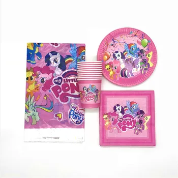 

41Pcs My Little Pony Theme Design Baby Shower Children Birthday Party Tablecloths+Napkins+Plates+Cups Party Decoration Supplies