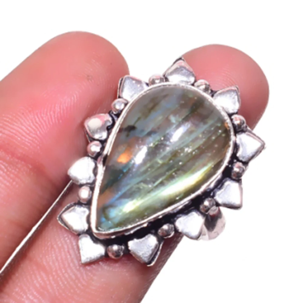 

Labradorite Ring Silver Overlay over Copper, USA Size 9 , FRR0021