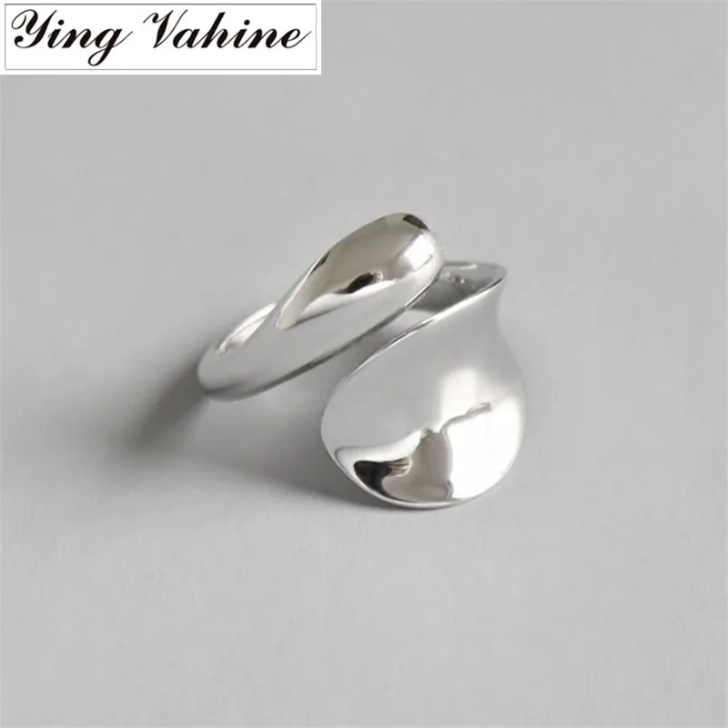 

ying Vahine 925 Sterling Silver Ring Drop-shaped with Glazed Irregular Surface Open Rings for Women bague femme anillos mujer