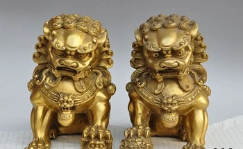 

Copper Brass craft xd 002720 9"Chinese Brass Folk Fengshui Foo Fu Dog Guardian Lion sculpture Statue Pair