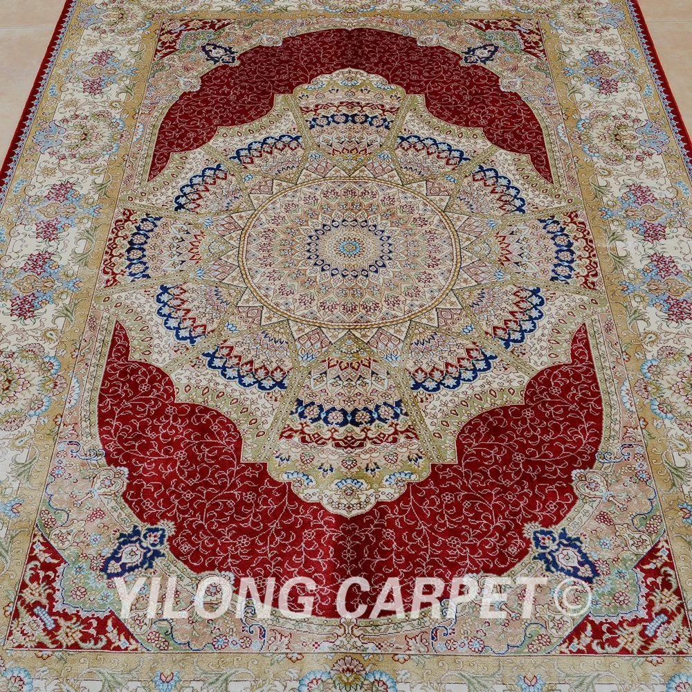 Yilong 4'x6' турецкий ковер шелк vantage красный медальон персидские ковры(0104