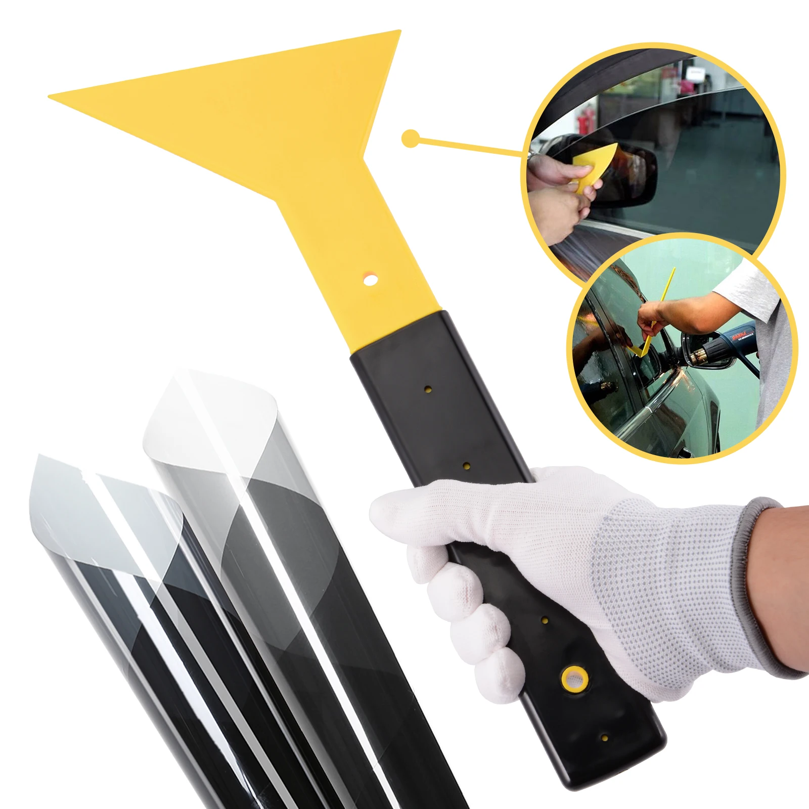 FOSHIO 32.7cm Car Vinyl Wrap Handled Squeegee Window Tint Decal Plastic Scraper Household Glass Cleaning Glue Film Remover Tool