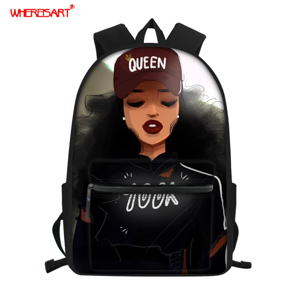 

WHEREISART Women School Backpacks School Bags for Girls 2019 Black Queen Afro Girl Children Backpack Kids Bag Mochila Escolar