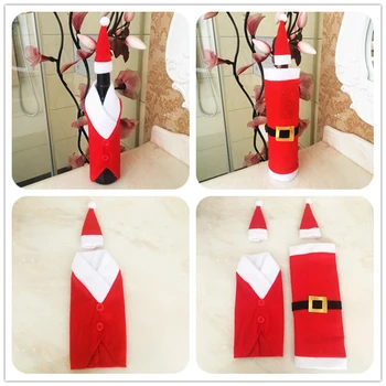

10pcs Popular High-end Plush Christmas Buckle Wine Bottle Cover Champagne Holiday Table Dinner Party Gift Suit with Hat Decor