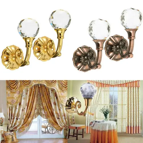 

2PCS Durable Large Metal Crystal Glass Ball Curtain Tie Backs Door Wall Holdback Tassel Hooks Holder Hanger
