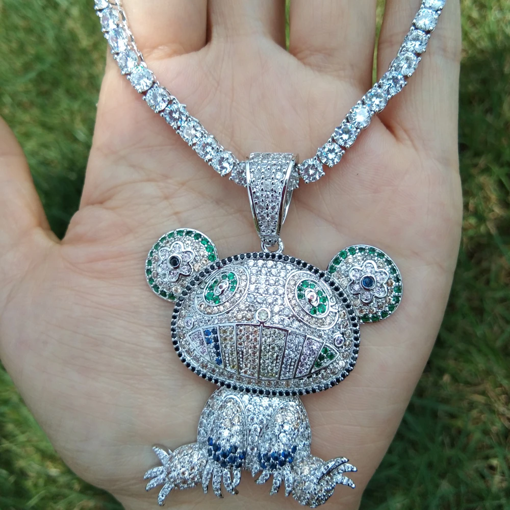 Bling латунный цветной циркониевый кулон лягушка с 4 мм Фианитами теннисная цепь
