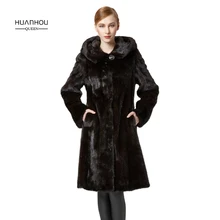 HUANHOU QUEEN real mink fur coat for women’s mink fur coat long with fur hood,thick warm and fashion slim full pelt fur coat.