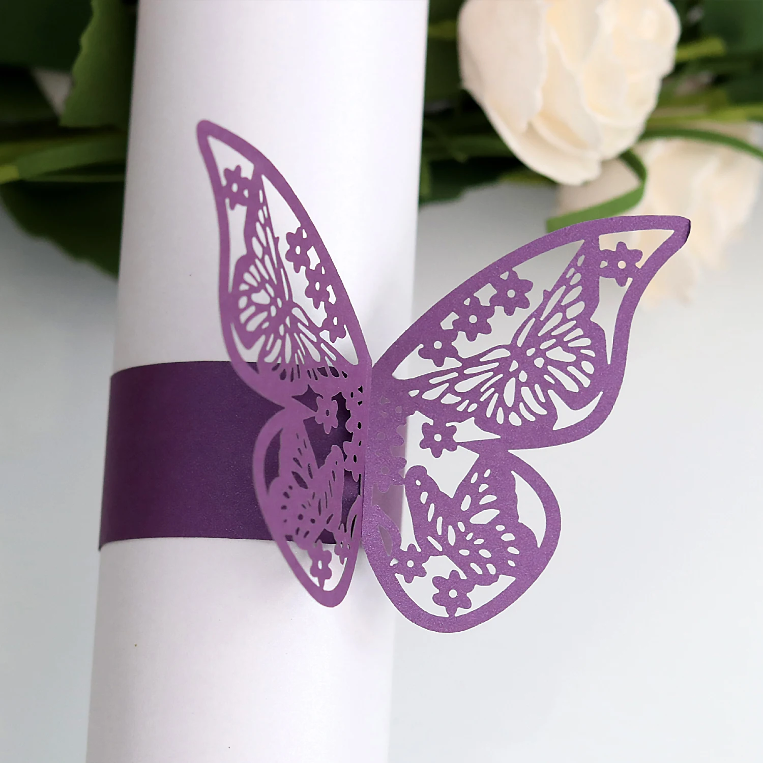Behogar 50 шт. Элегантные 3D полые бабочки бумажные кольца для салфеток для дома отеля Свадебные украшения для рождественской вечеринки на день
