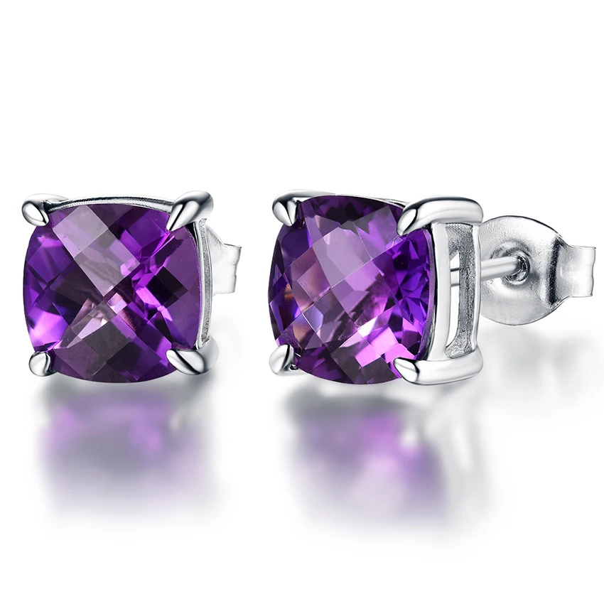 

4.3ct Natural Amethyst 925 Sterling Silver Stud Earrings for Women Fine Diamond Jewelry Women Ear Studs Christmas Gift