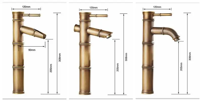 Античная Латунь Водопад Ванная раковина кран сосуд высокий бамбуковый водопроводный смеситель горячей и холодной воды одно отверстие бассейна кран Винтаж