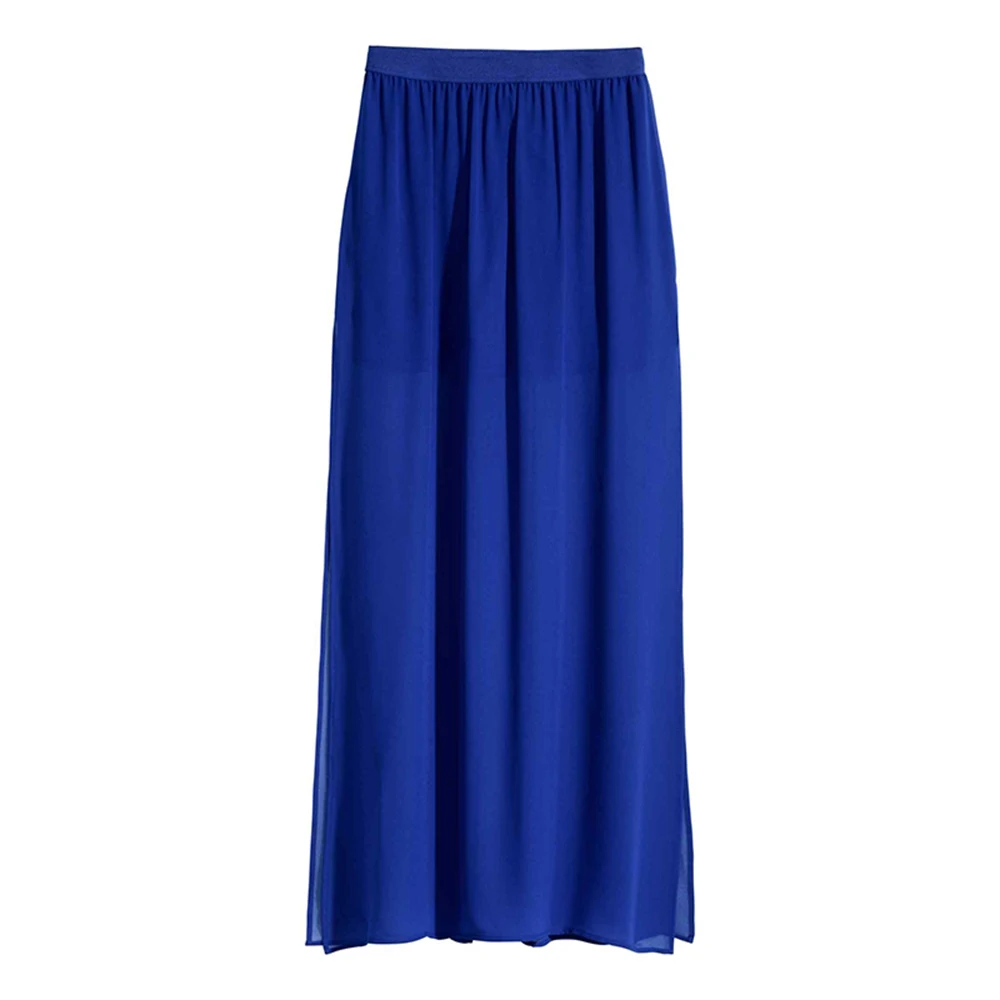 Green And Navy Two Layer Sheer Maxi Skirt Bohemian style Split Side