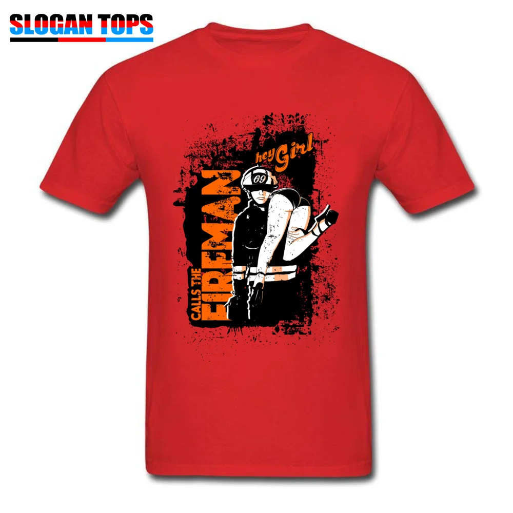 Tops Shirts CALLS THE FIREMAN Thanksgiving Day Family Camisa Short Sleeve 100% Cotton Round Neck Adult T-Shirt Camisa Tee-Shirts CALLS THE FIREMAN red