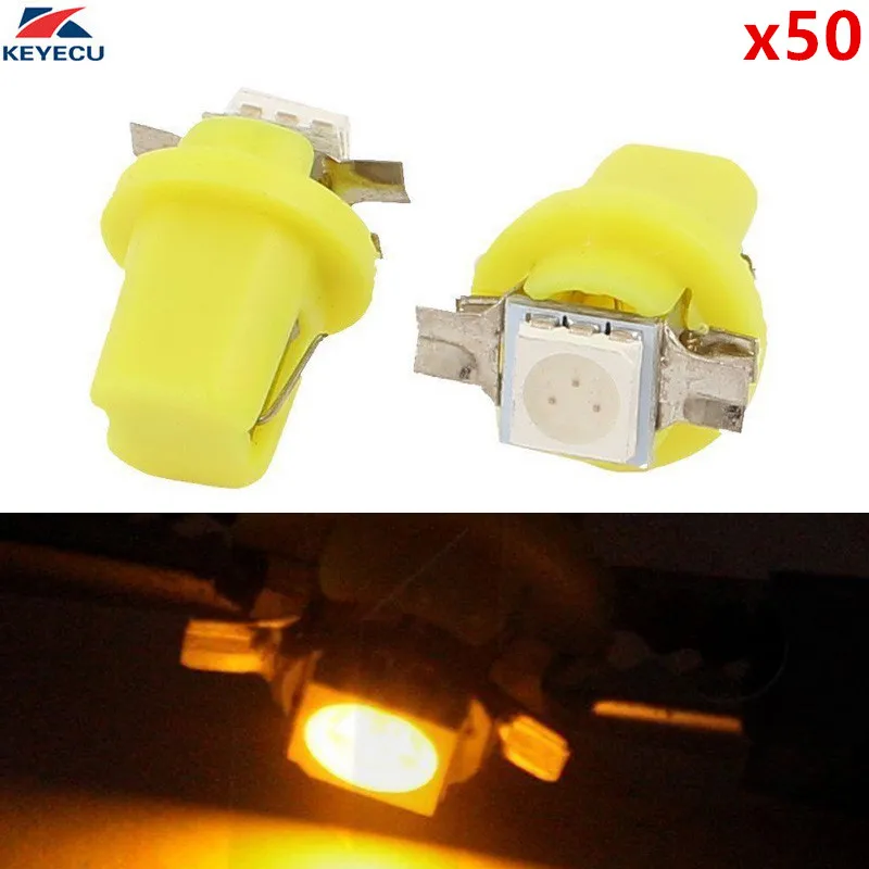KEYECU 50 шт. Желтый T5 B8.5D 5050 1SMD автомобильная светодиодная приборная панель световой