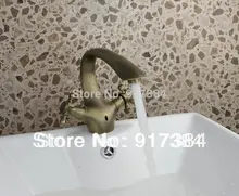 Две ручки Водопад носики Ванная комната Смеситель для мойки Нажмите античная латунь кран JN8638