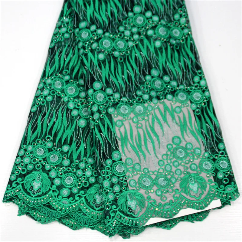 Зеленая африканская кружевная ткань 2018 высокое качество кружевная нигерийская кружевная ткань с камнями и бисером Вышивка Тюль
