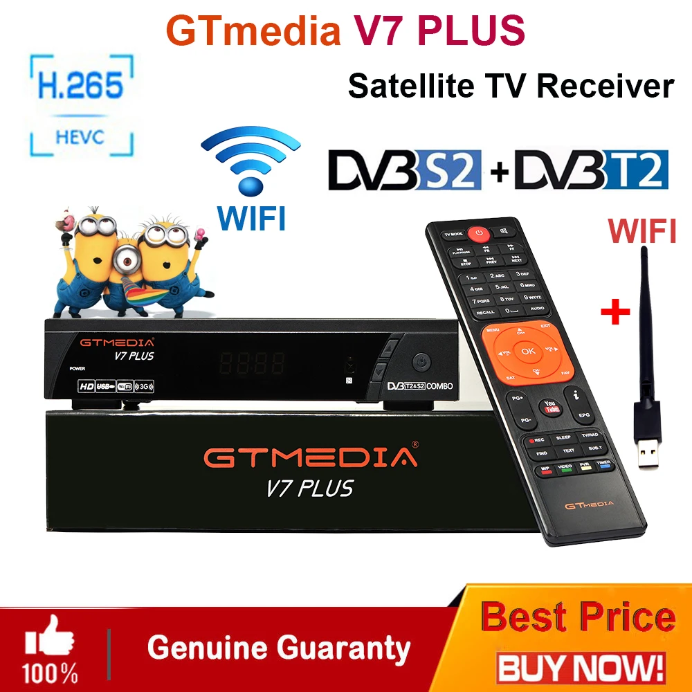 

GTmedia V7 PLUS Satellite Receiver Combo DVB-S/S2+T/T2 Support H.265 Full HD decorder Newcam powerVU vs Freesat V7 V8 +USB WIFI