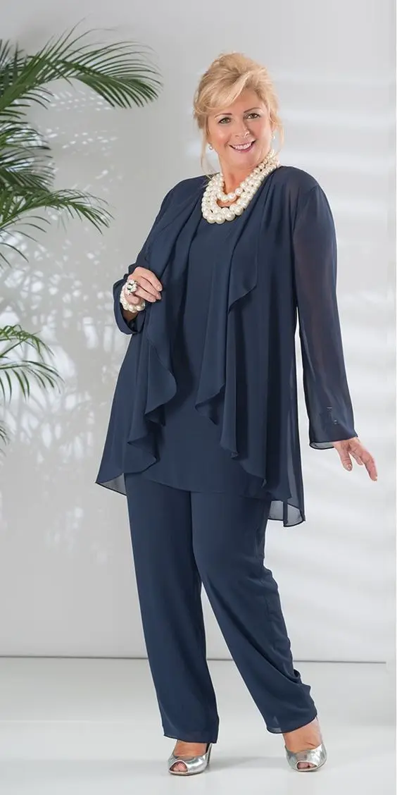 Plus Size Navy Blue Mother Of Dresses Pant Suit Long Sleeve Plus Size Navy Blue Mother Of Dresses Pant Suit Long Sleeve Chiffon Jacket Groom Wedding Party Dress Vestido Mae Noiva In The Bride