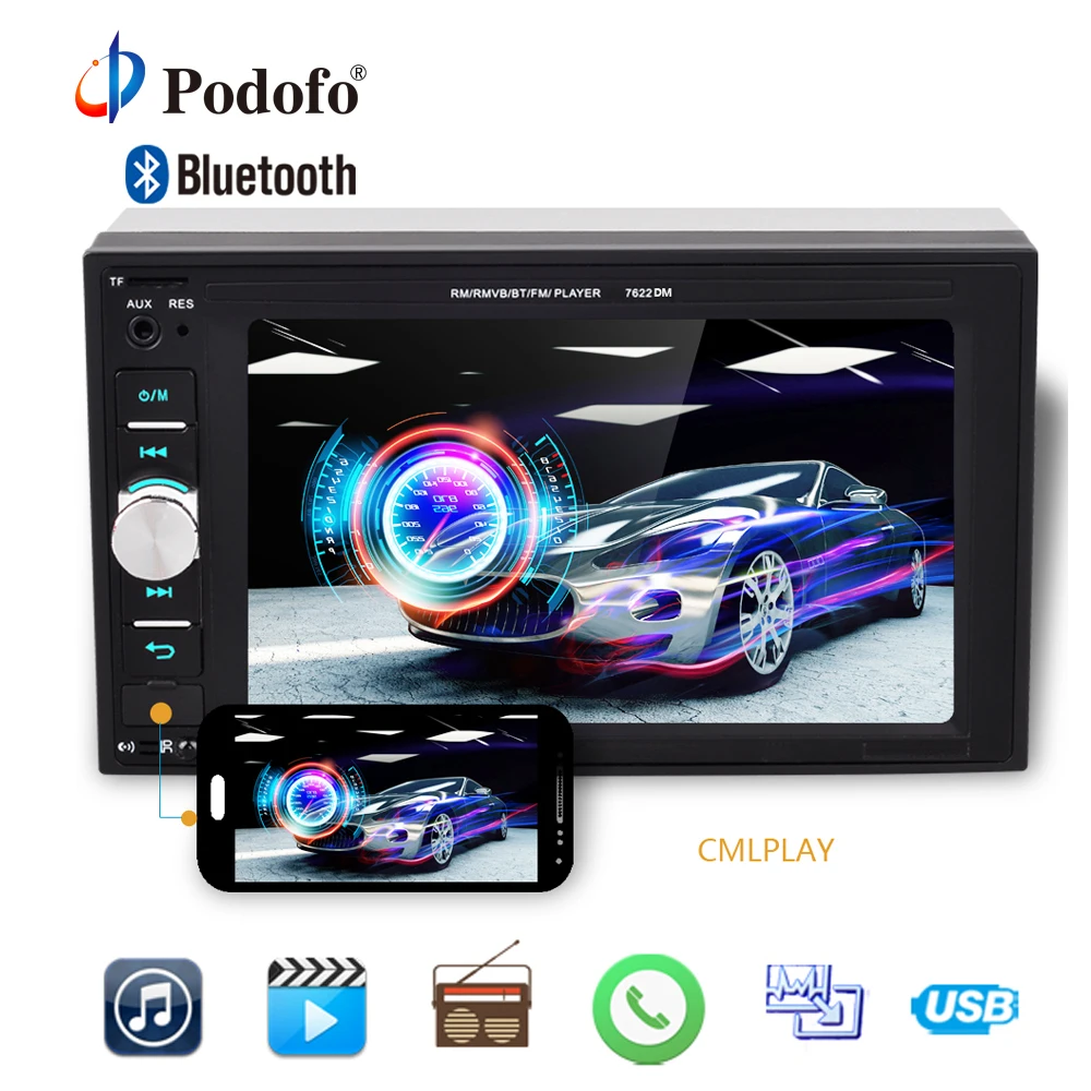 

Podofo 2 din Car Multimedia Player Audio Stereo Radio 6.2" Touch Screen MP5 Player Autoradio Bluetooth Support Backup Camera