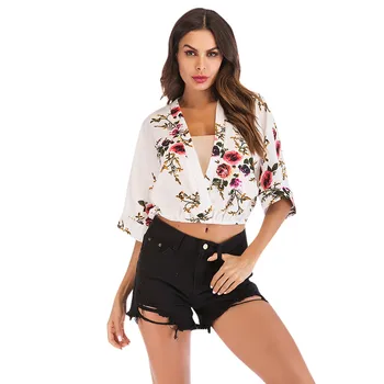 

Fashsiualy Large Size Tunic Shirt Women Fashion Print V Neck Half Sleeve Blouse Floral Print Beach Casual Blouse camisa feminina