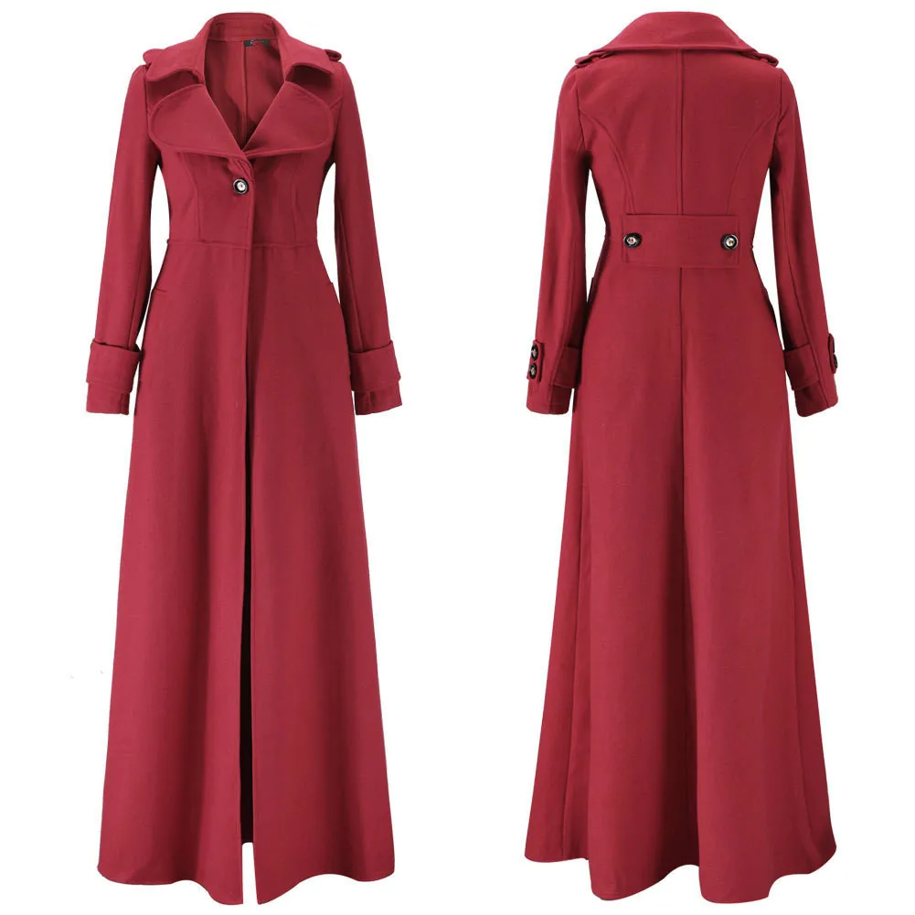 

Autumn Winter Red Woolen Blend Coat Long Elegant Ladies Overcoat Office Girls Outerwear Women Slim Loose Big Windbreaker Jacket