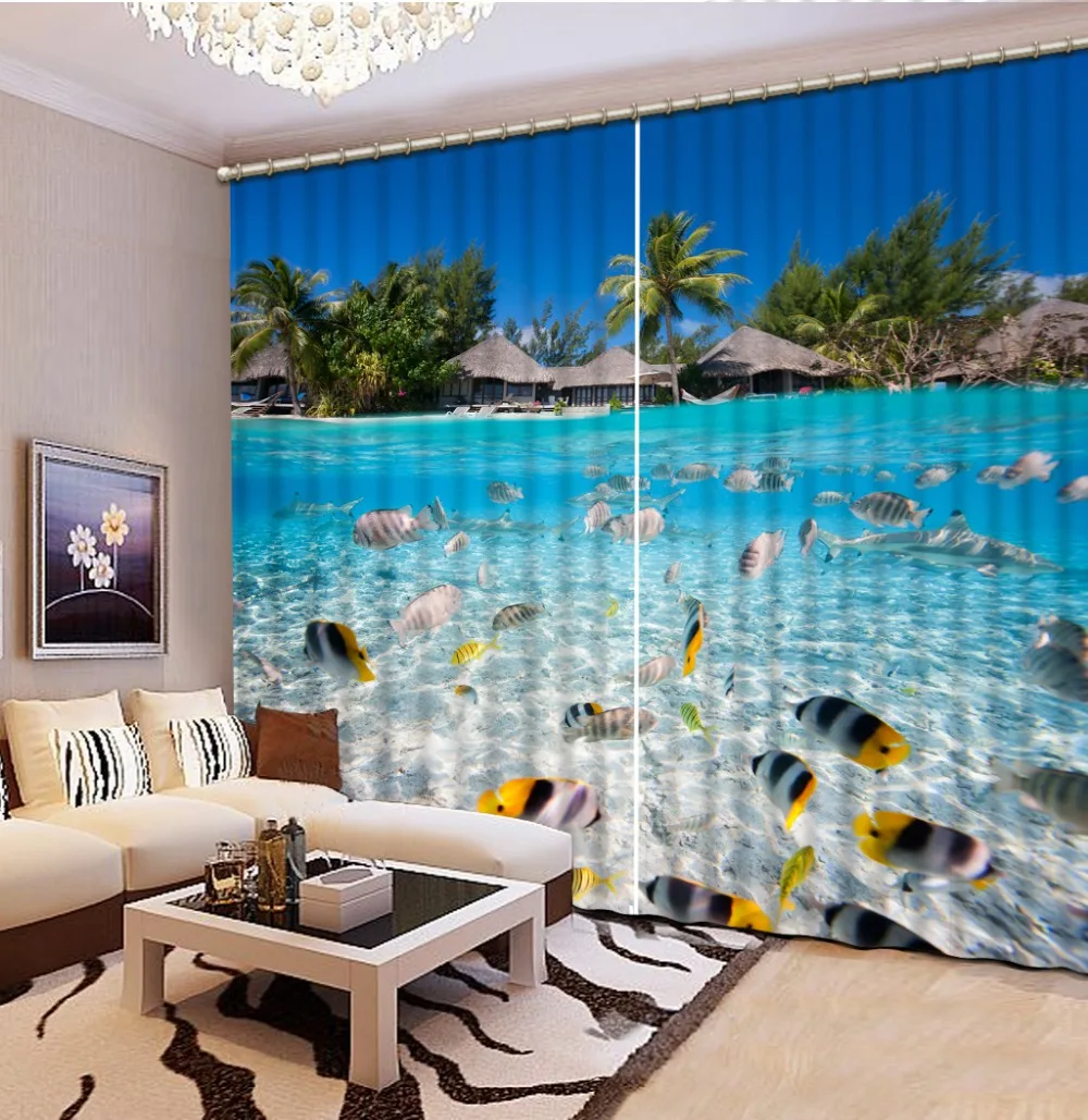 

3d curtain Custom any size Natural Beautiful ocean fish home ddecorative home decor 3d curtain Blackout Shade Window Curtains