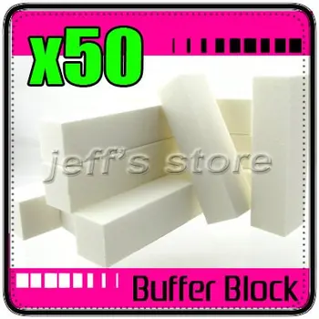 

50 X WHITE BUFFER BLOCK ACRYLIC NAIL TIPS SANDING FILES nail care buffer