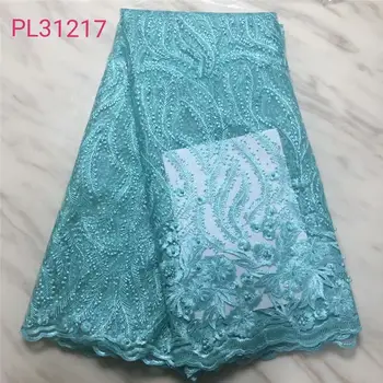 

2019 Latest French Embroidery tulle Lace Fabric with Beads/Stones High Quality African Lace Fabric For Party Dress 5 Yards