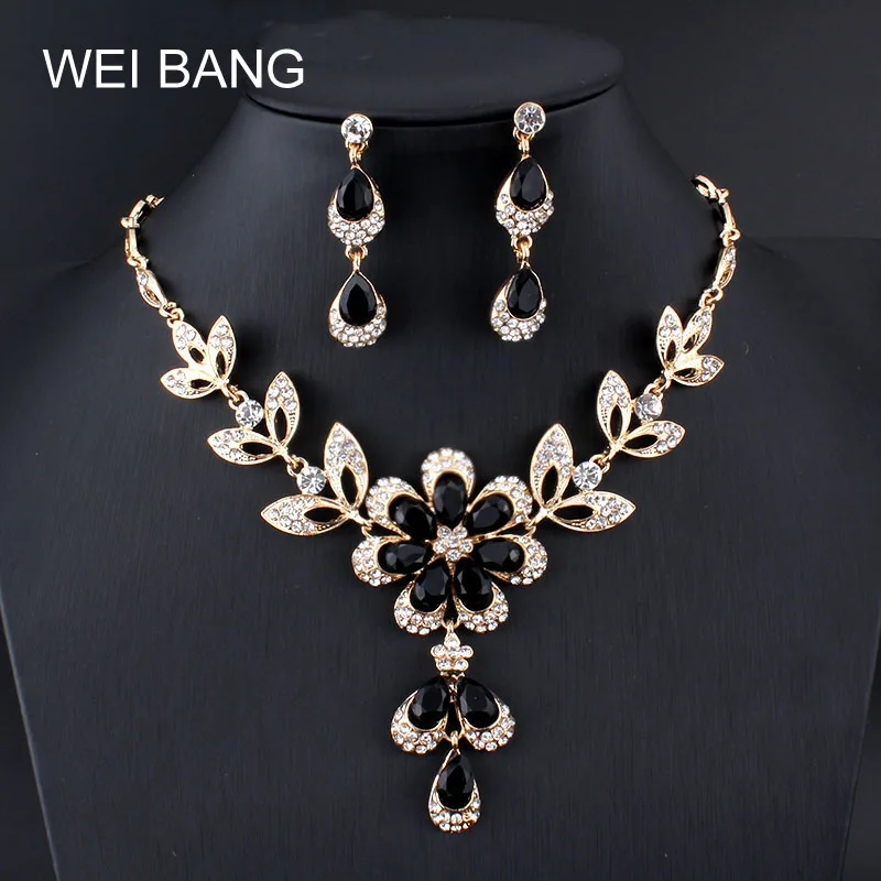 

Weibang Luxury Gold Color Resin Crystal Jewelry Sets Bridal Necklace Earrings Sets African Beads Jewelry Sets Wedding Jewelry