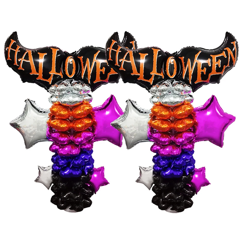 

40pcs Halloween Decorative Foil Balloons Bat Post Decoration Pentagonal Aluminum Balloon Ghost Venue Party DIY Decor Supplies