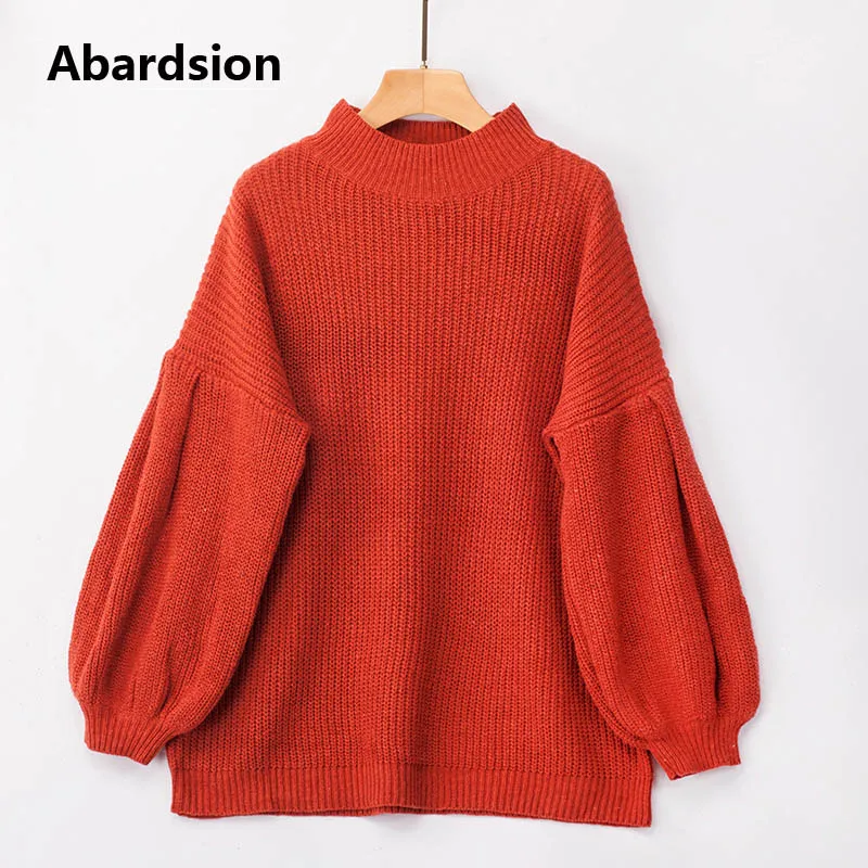 Abardsion Новое поступление 2019 осенний теплый свитер с высоким воротником Женский объемный пуловер Повседневный вязаный джемпер с пышными