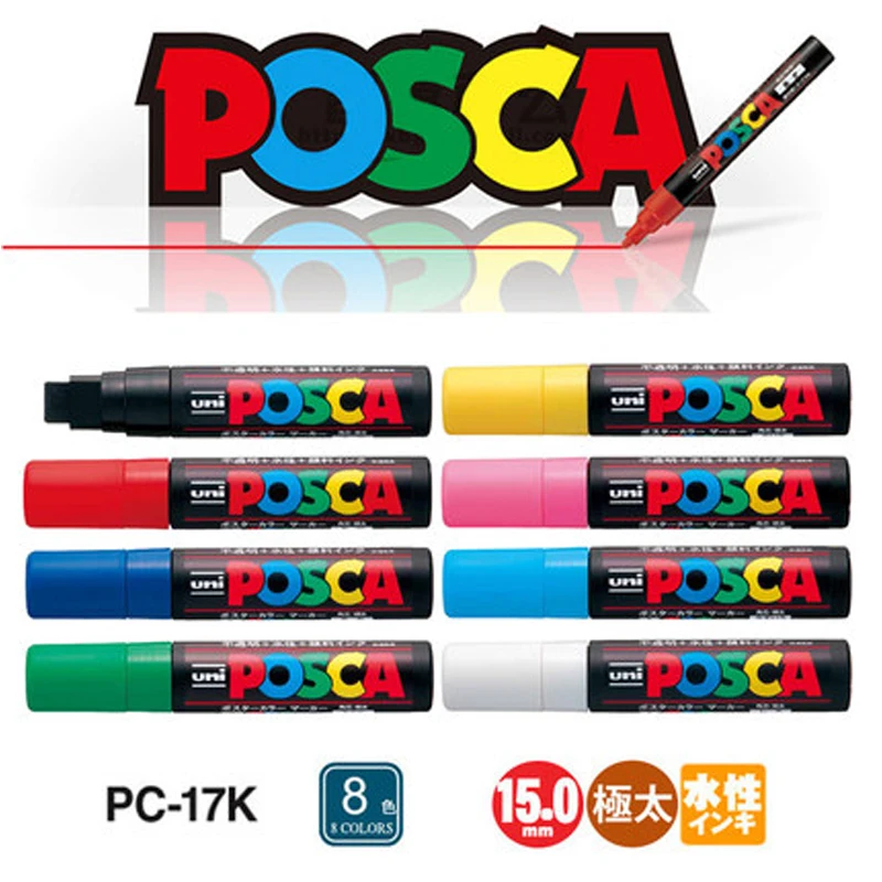 3 шт. Mitsubishi Uni Posca PC-17K маркерная ручка-Экстра широкая Tip-15mm 8 цветов выбор офисные школьные принадлежности