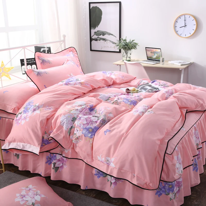 3/4 Pcs Bedding Set Duvet Quilt Cover Pillowcase Bed Skirt Extra Thick Warm Winter Autumn Bed Linen Flower Blooming Cloud Deer