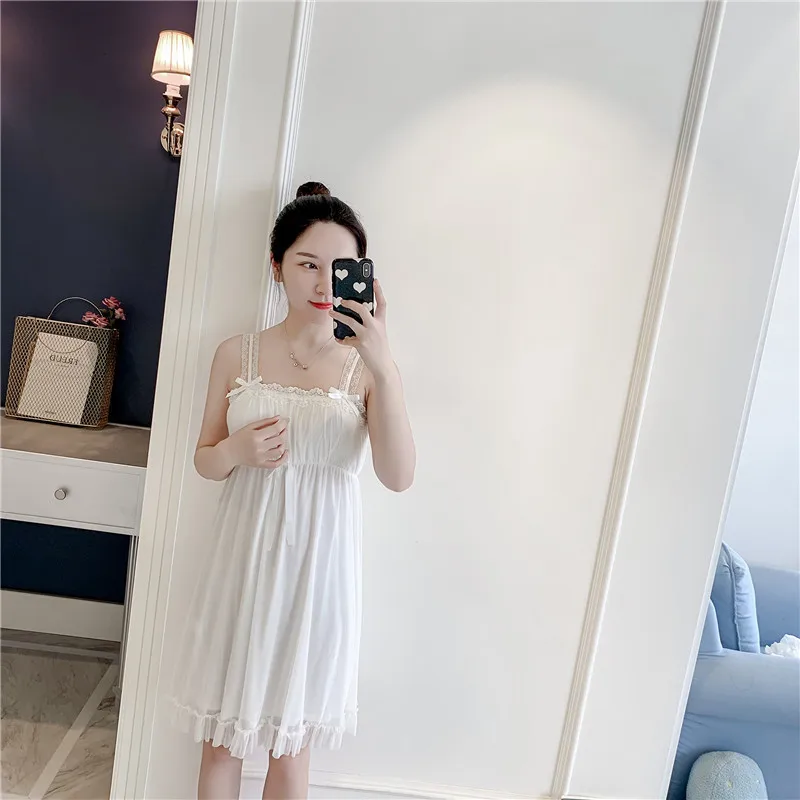 Lovely Retro Women Nightdress Lace Spaghetti Strap Princess Style Nightwear