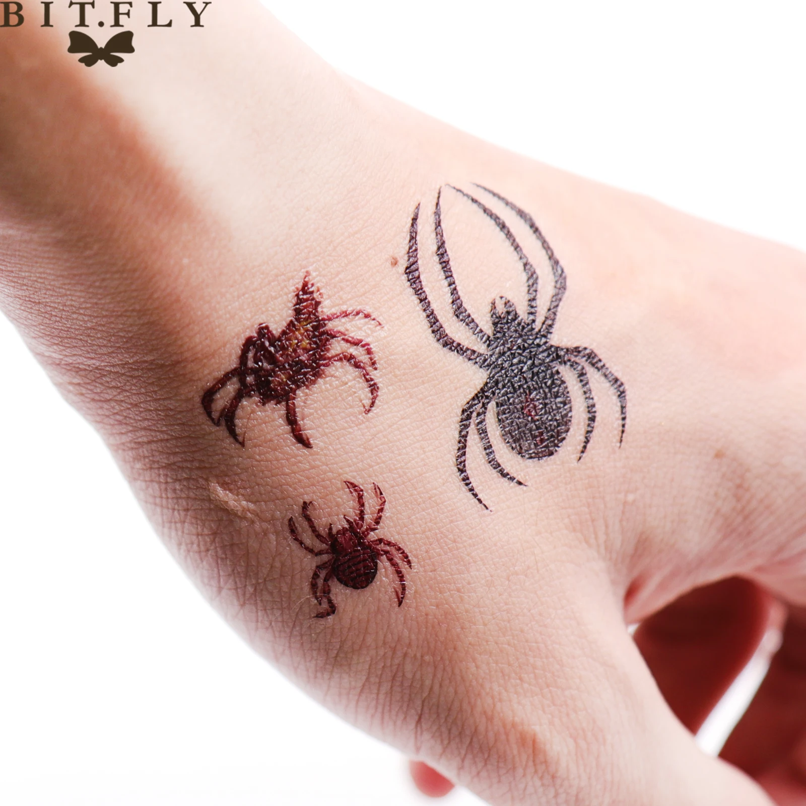 BITFLY 3D водостойкие временные тату-наклейки дизайн черный паук вспышка Временные татуировки Поддельные 1 лист маленькая Шея татуировки тело A