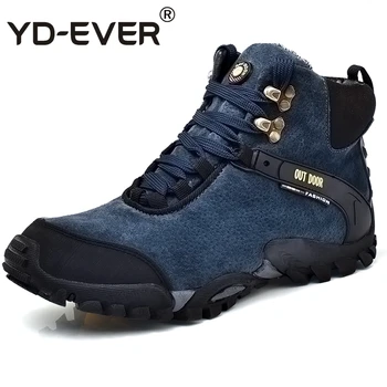 

YD-EVER genuine leather men snow boots Warm Waterproof winter shoes wool fur boots outdoor sneakers hiking Ankle boots plus size