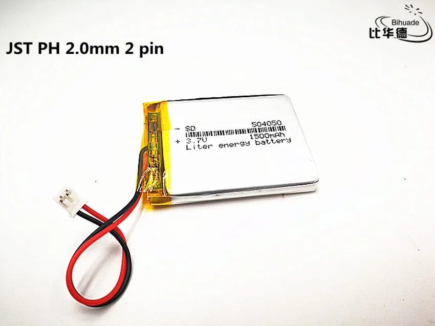 10 шт./лот JST PH 2,0 мм 2 pin хорошего качества 3,7 V, 1500 mAH, 504050 полимерный литий-ионный/литий-ионная аккумуляторная батарея для игрушка, портативное зарядное устройство, gps, mp3, mp4