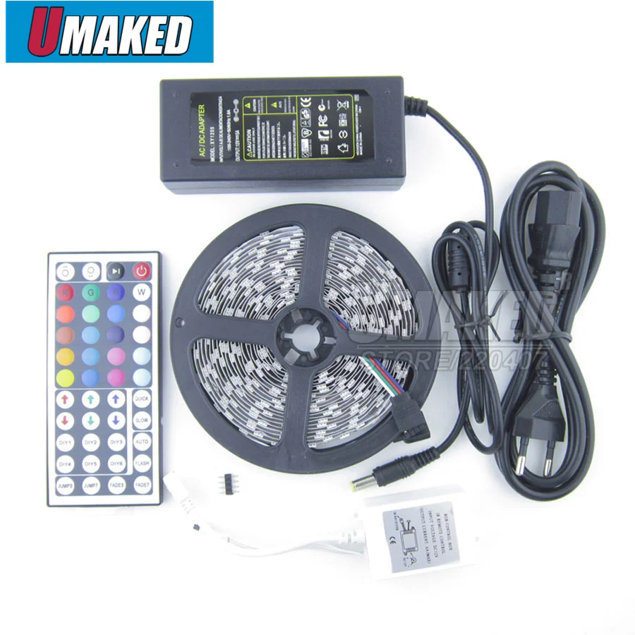 5 м 60 Светодиодный s/M RGB SMD 5050 Светодиодные полосы Набор Водонепроницаемая светодиодная лента+ 44 Ключ ИК пульт дистанционного управления+ 12 В 4A адаптер питания