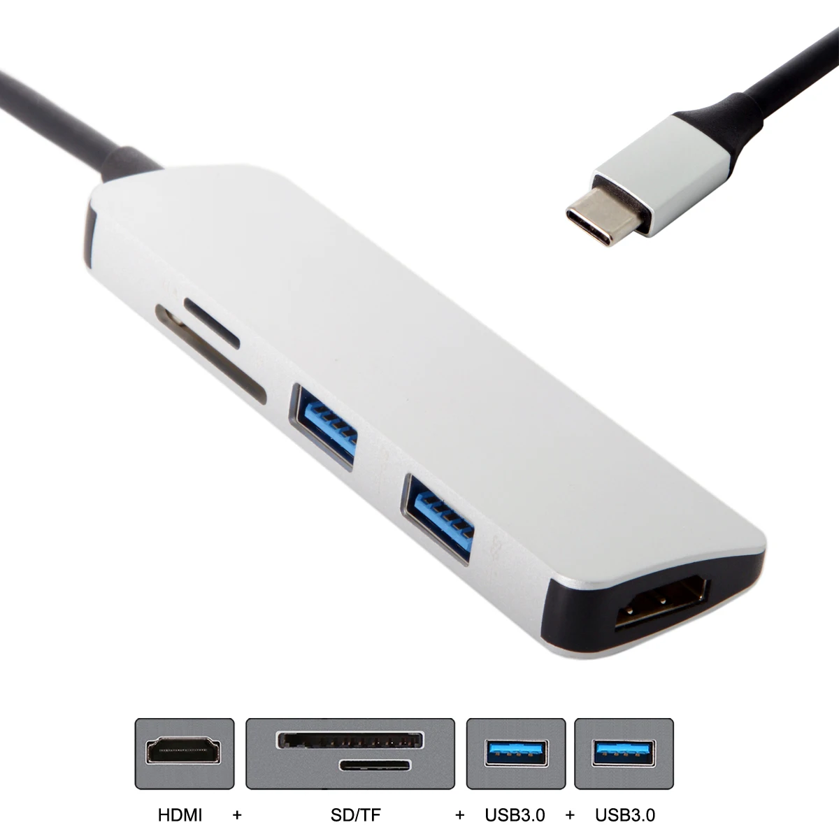 Zihan USB 3,1 USB-C тип-c с двумя портами 3,0 концентратор и HDMI и SD TF кардридер для ПК ноутбука и Macbook