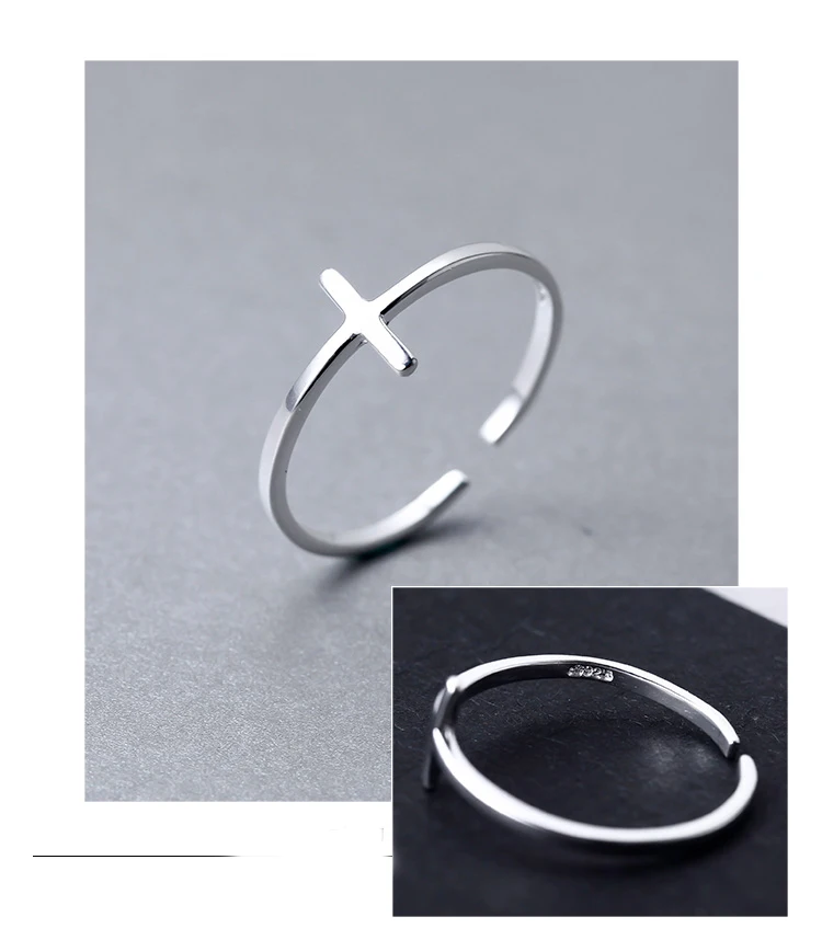 Sterling Silver Plain Cross Adjustable Ring