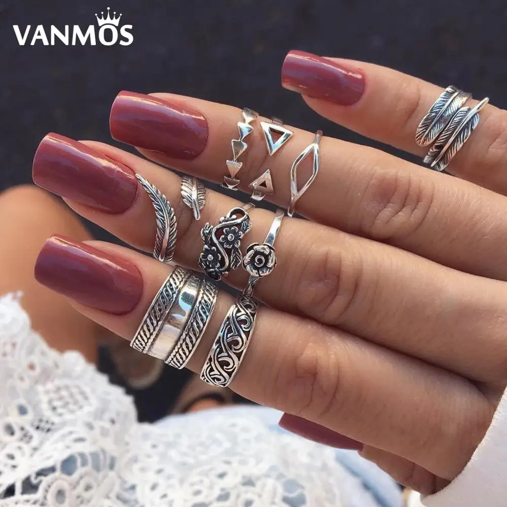 Vanmos 9 шт. модные богемные Серебро Под Старину цветные кольца для женщин девочек