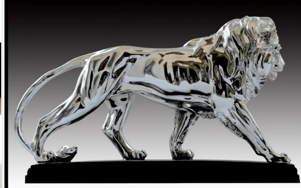 Африканский свирепый лев скульптура статуя серебро властное животное лев украшения для дома
