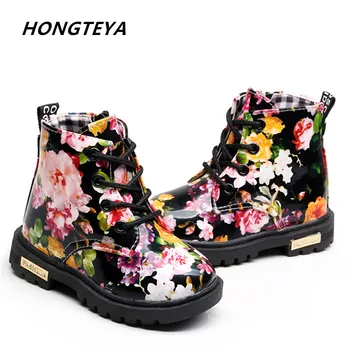 

warm thick fur Kids Boots Girls Boys Elegant Floral Flower Print Boots Children Boots Shoes Baby Toddler Martin Boots Kids