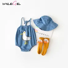 WLG весенние детские комбинезоны для мальчиков девочек ясельного возраста синие джинсовые комбинезоны с капюшоном; детская одежда для детей от 6 до 24 месяцев