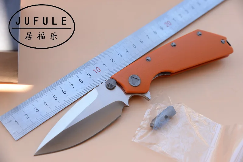 

JUFULE DOC Folding D2 Blade G10 / Titanium bearing Flipper Tactical Outdoor Survival Camping Pocket Hunt EDC Tool kitchen Knife